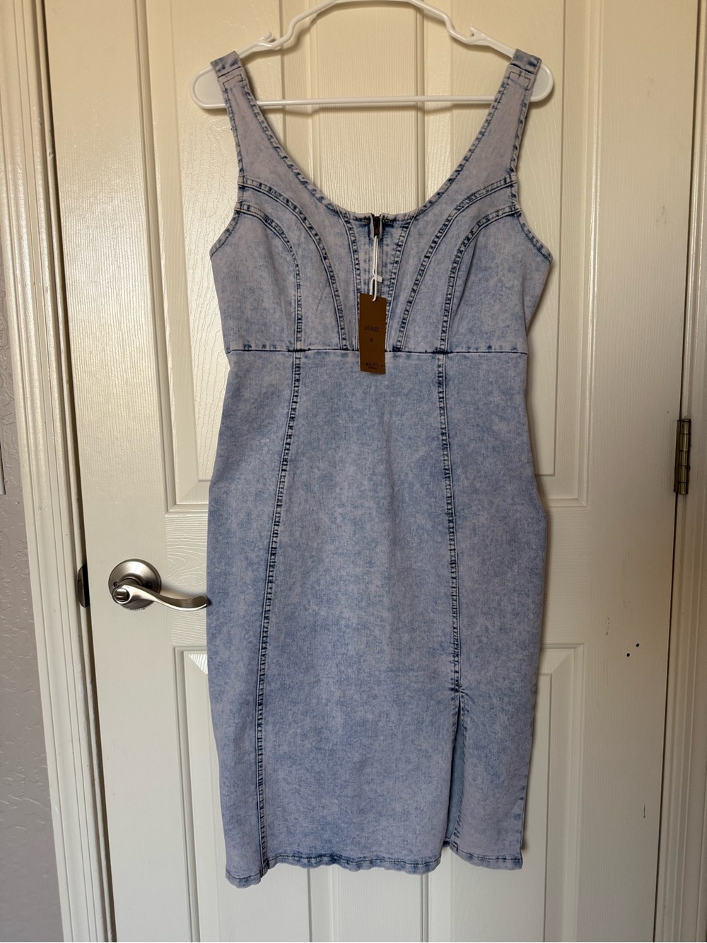 Utcoco Denim Dress Sleeveless Side Slit Bodycon Midi Size Medium NWT